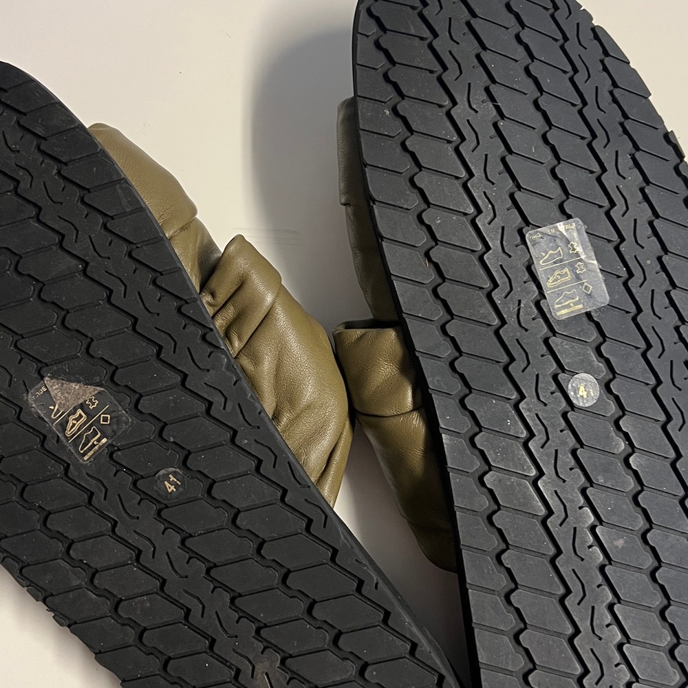 Dear Frances Olive Knotted Authentic Leather Slide Sandals - Picture 3 of 3